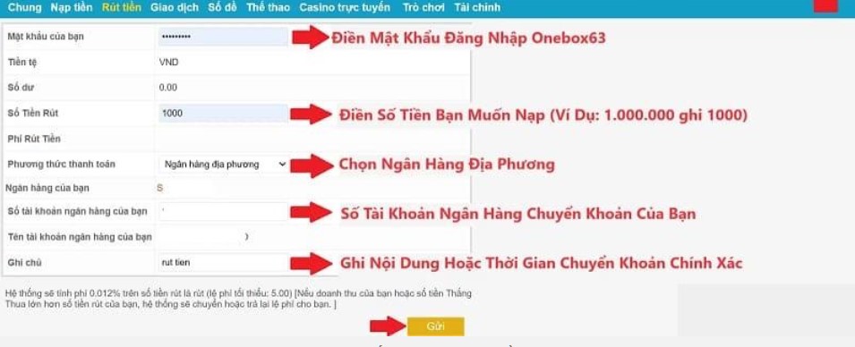 Điền đầy đủ thông tin để rút tiền nhanh chóng